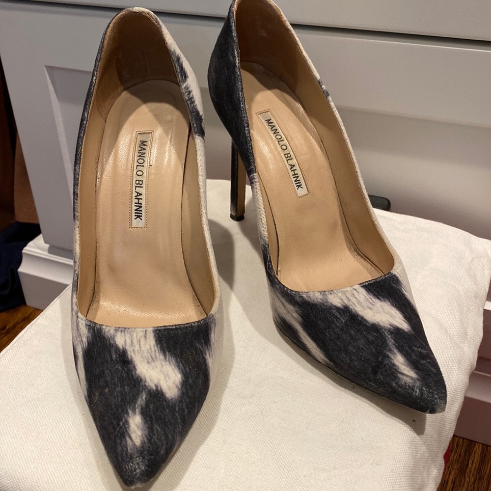 Manolo Blahnik black/white velvet BB heels 38.5